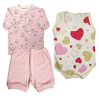 Kit Roupas de Bebê 3 Pçs Body Regata Shorts e Camiseta Verão