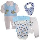 Kit Roupas de Bebê 5 Peças Body Mijão Macacão e Bandana Bebê