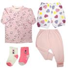 Kit Roupas de Bebê 5 Peças Camiseta Mijão Shorts e Meia Bebê