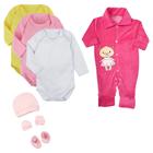 Kit Roupas de Bebê 7 Peças Body Manga Longa e Macacão Plush