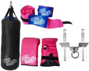 Kit Saco de Pancadas Cheio 70 cm + Luva de Bater Saco + Bandagem Muay Thai + Suporte de Saco para Teto - Deveras