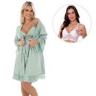 KIT Saída de Maternidade 1 Camisola Pós Parto Com Robe + 1 Sutiã Amamentar Moda de Baixo - V211