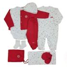 Kit saída de maternidade vermelho e branco estampado flores - 9 peças