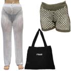 Kit Saida de Praia Croche Bolsa Calça e Short Tricotr Moda Verão Tendência