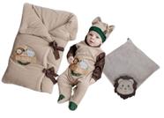 Kit Saída Maternidade Bebe Menino Animais Safari Saco De Dormir e Naninha - Pitu Baby