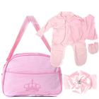 Kit Saida Maternidade Com Roupa E Bolsa Para Bebê Rosa Rn