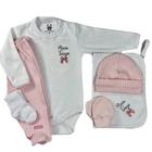 Kit saída maternidade rosa e branco laço personalizado com o nome do bebê - 6 peças