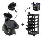 kit salão preto lavatorio ágata + carrinho cabeleireiro