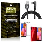 Kit Samsung A20S Cabo em L Tipo C HS180 + Capinha + Película 3D - Armyshield