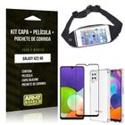 Kit Samsung A22 4G Pochete+Capa Anti Shock+Película Vidro 3D