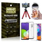 Kit Samsung A22 4G Tripé Flex + Flash Ring + Capa Anti Impacto + Película 3D - Armyshield