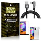 Kit Samsung A31 Cabo em L Tipo C HS180 + Capinha + Película 3D - Armyshield