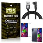 Kit Samsung M51 Cabo em L Tipo C HS180 + Capinha + Película 3D - Armyshield