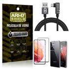 Kit Samsung S21 Ultra Cabo em L Tipo C HS180 + Capinha + Película 3D - Armyshield