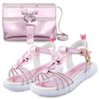 Kit Sandália Infantil Feminina Borboleta Com Bolsa Menina Rosa Metalizada Mzkid