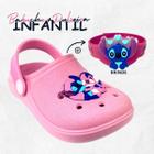 Kit Sandália Infantil Menina Babuche Stitch Escolar Confortável e Pulseira