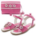 Kit Sandália Infantil Menina Rasteira Feminina Com Bolsa Pink/Nude Mz Shoes