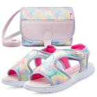 Kit Sandália Papete Infantil Feminina Com Bolsa Moda Menina Colorida Mz Shoes