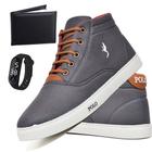 Kit Sapatenis masculino Polo Blu Bota Cano alto Super Leve confortável + Carteira e Relógio 7800 K31