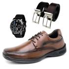 Kit Sapato Casual Master Shoes Macio Com Cadarço 1 Relogio e Dois Cinto Básicos