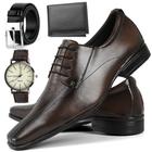 Kit Sapato Social Dhl Masculino Marrom + Relógio + Cinto + Carteira