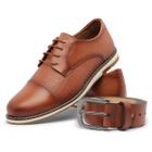 Kit Sapato Social Masculino Oxford Elegante Design Italiano Cap Toe Em Couro + Cinto Clássico