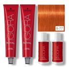 Kit Schwarzkopf Igora Royal 2 tintas 8-77 Louro Médio Cobre Extra 60g + 2 Agua Ox 30vol 60ml