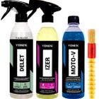 Kit Shampoo Desengraxante Automotivo Limpador De Rodas Descontaminante Izer Limpador de Plasticos Delet 500ml Pincel Vonixx