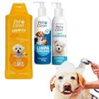 Kit Shampoo Pelos Claros + Limpa Lágrima + Limpa Orelha Pet - PetClean