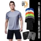 Kit Short Bermuda ELITE + Camiseta Academia Fitness Corrida PROTEÇÃO UV SOLAR MC 707