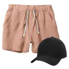 Kit Short de Linho Masculino + Boné Preto Estilo Casual Básico Ideal Para o Dia a Dia