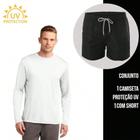 Kit Shorts Bermuda TACTEL + Camiseta Academia Corrida MANGA LONGA PROTEÇÃO UV SOLAR 733 - IRON