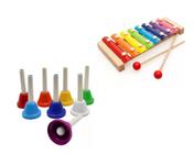 Kit Sinos De Mão Musical C/ AFINAÇÃO + xilofone Vanguarda Coloridos - Infantil -- Brinquedo