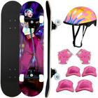 Kit Skate Infantil Menina Esqueite Feminino + Kit Proteção Completo com Capacete