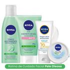 Kit Skincare Nivea Sabonete Gel Controle do Brilho + Tônico Adstringente + Protetor Solar FPS 70 + Hidratante Soft 49g