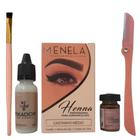 Kit Sobrancelha Henna 2.5g Menela Pincel Chanfrado e Navalha