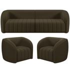 Kit Sofá 05 Lugares Para Sala 332 cm com 02 Poltronas Lazio M03 Veludo Marrom - Lyam Decor