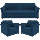 Kit Sofá 2 Lugares 164cm com 02 Poltrona Álamo M03 Veludo Azul Marinho - Lyam Decor