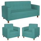 Kit Sofá 2 Lugares e 2 Poltronas Denver Suede Azul Turquesa - ADJ Decor