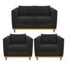 Kit Sofá 2 Lugares e 2 Poltronas Europa Suede Preto ADJ Decor