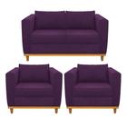 Kit Sofá 2 Lugares e 2 Poltronas Europa Suede Roxo AM Decor