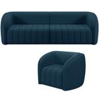 Kit Sofá 4 Lugares Para Sala 252cm com 01 Poltrona Lazio M03 Veludo Azul - Lyam Decor