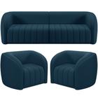 Kit Sofá 4 Lugares Para Sala 252cm com 02 Poltronas Lazio M03 Veludo Azul - Lyam Decor