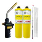 Kit Solda Alumínio Maçarico + 8 Varetas C/ Fluxo 2 Refil Map