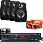 Kit Som Ambiente 1002 Bt Control + 4 Caixas Parede Preta 55w