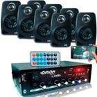 Kit Som Ambiente 500w Bt+8 Caixas Parede Pretas Leson 70 Rms
