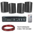 Kit Som Ambiente Residencial Frahm Amplificador Slim 800 Bluetooth Usb + 4 caixas PS200 Loja Bar