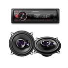 KIT Som Automotivo Rádio de Carro Pioneer 1 Din MP3 USB BT + 1 Par Alto Falantes Triaxial 5 Pol 100W RMS 4 Ohms