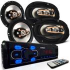 Kit Som Automotivo Rádio Mp3 + Par Alto Falante Quadriaxial 6 Pol 160w e 6x9 Pol 300w