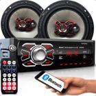 Kit Som Pra Carro Rádio Automotivo Aparelho Mp3 Player 1 Din Com Bluetooth Fm Entrada Usb Sd Com Controle Remoto + Par Alto Falantes 6 Polegada Bravox